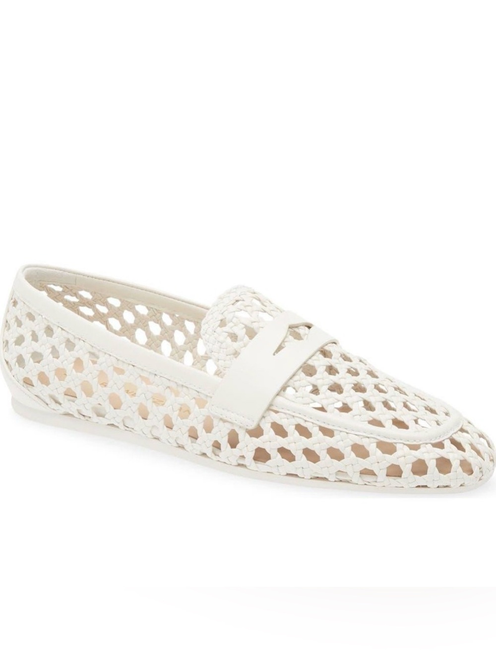 Stuart Weitzman Thea Woven Leather Penny Loafer White Size 8